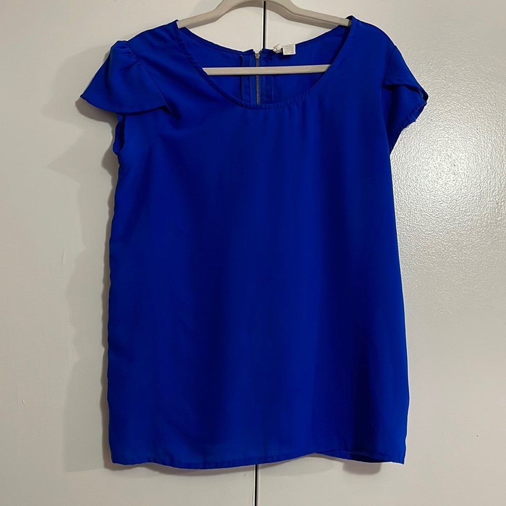 Large Bright Blue Blouse Fresh Flowy Spring Summer